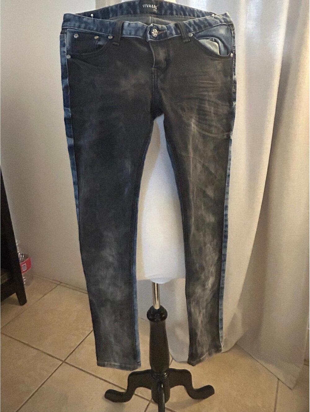 Viva&PS Jeans Distressed Acid Wash SkinnyJeans Tie Dye Bleach Y2K grunge. Sz s/m